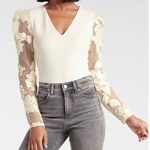 Express Ivory Lace Sleeve Bodysuit
